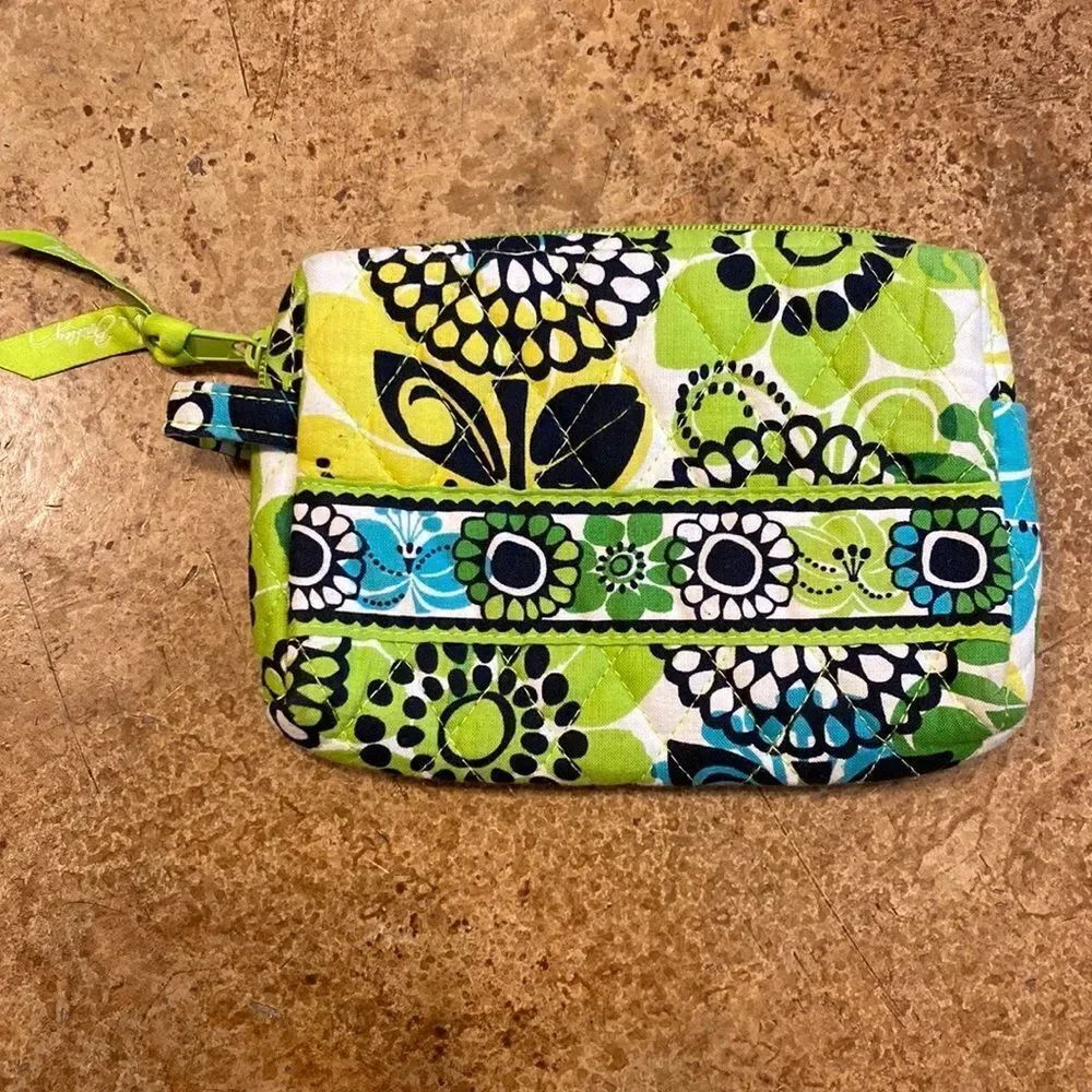 Vera Bradley lime’s up green floral print mini plastic‎ lined makeup bag